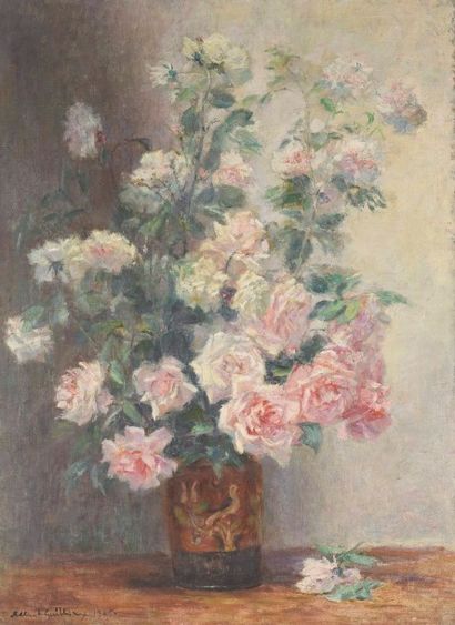 Albert GUILLOUX (1871-1852) Vase de roses Huile sur toile, signée et datée 1948 en...