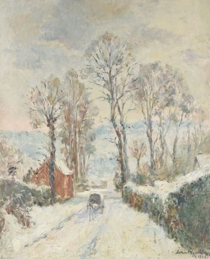 Albert GUILLOUX (1871-1852) Paysage d'hiver en Normandie Huile sur carton, signée...