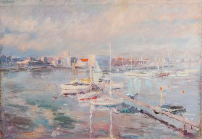 Charles GUILLOUX (1919-2004) Port de Sète Huile sur toile, signée, datée 72 et située...