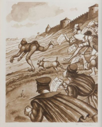Robert BELTZ (1900-1981) Fables Neuf plumes et lavis de gris, signées, pour l'illustration...