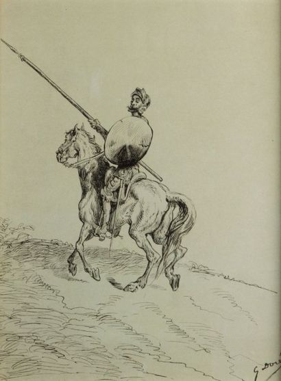 Gustave DORÉ (1832-1883) Don Quichotte Dessin à la plume, signé en bas à droite....