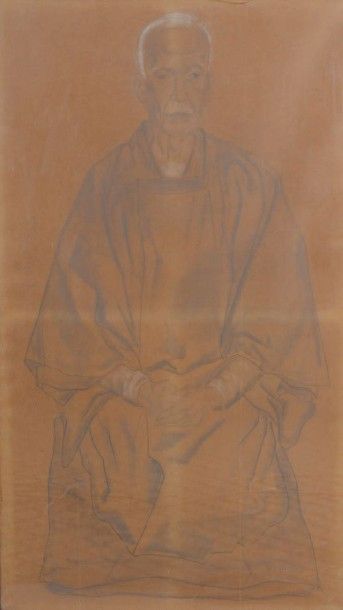 FOUJITA Tsuguharu (1886-1968) Portrait présumé du père de l'artiste à 77 ans Crayon...