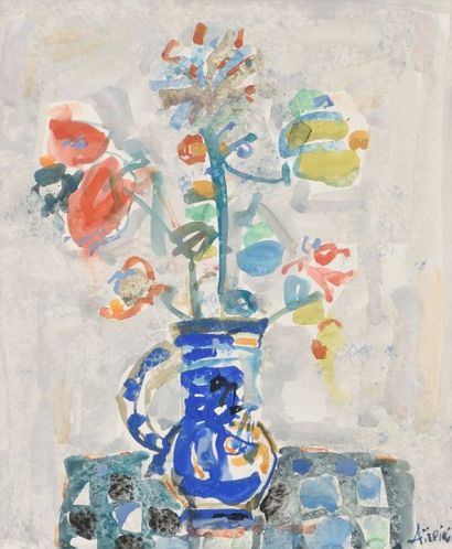 Paul AIZPIRI (né en 1919) Bouquet de fleurs Aquarelle, signée. 45 x 38 cm