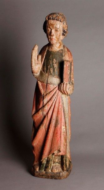 Statue de Saint Jean en chêne sculpté polychrome....