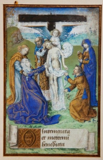 null Quatre miniatures dans un même encadrement:
Déposition de la Croix - Saint Sébastien...