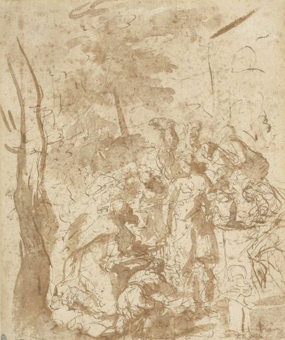 Pier-Francesco MOLA (1612-1666) Attribué à L'Adoration des Mages Plume, encre brune...