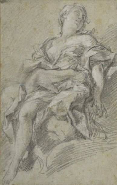 François BOUCHER (1703-1770), Atelier de Figure féminine drapée, tournée sur sa gauche...