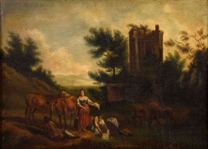 ECOLE FRANCAISE Fin XVIIIe-début XIXe siècle Dans le Goût de Nicolaes Pietersz BERCHEM (1620-1683)