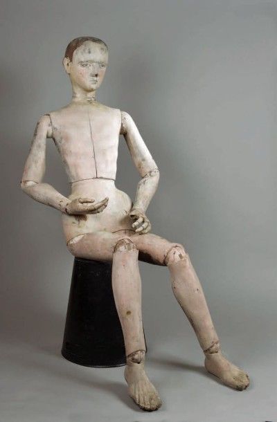 null MANNEQUIN de peintre en bois sculpté et peint au naturel, les bras, les jambes...