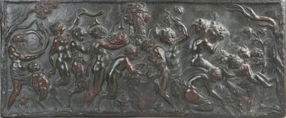 CLODION (1738-1814), d'après Bacchanale Plaque en bas-relief en bronze à patine brune....