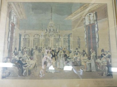 ECOLE FRANCAISE, début XIXème 

‘’un salon sous le directoire’’ Gravure rehaussée...