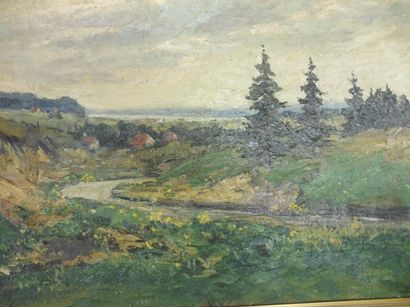 ECOLE ALSACIENNE OU ALLEMANDE, XXème ‘’paysage aux sapins’’ Signé en bas à gauche,...