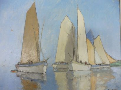 THORE ‘’bateaux au mouillage’’ Huile sur toile Signée en bas à droite 38 x 46 cm...