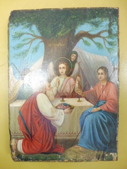ECOLE GRECQUE XIXème 

‘’trois archanges recevant la corbeille de fruits d’un saint...
