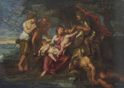 École Flamande du XVIIe siècle 
Romulus et Remus, Rhéa Silvia et le dieu Mars, avec...