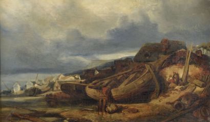 École Française du XIXe siècle 
Barque de pêcheur sur la côte normande
Huile sur...