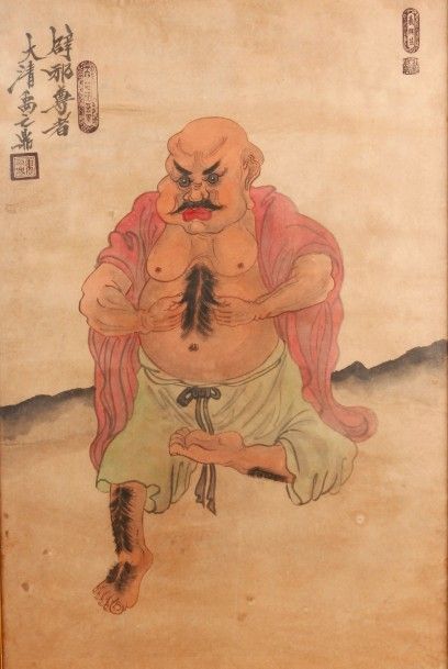 null DEUX PEINTURESTAOÏSTES illustrant un avatar de Bodhisattva. Pigments polychromes...