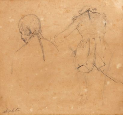 Nicolas-Toussaint charlet (1792-1845) 
Etude de soldats de dos
Dessin au crayon noir,...