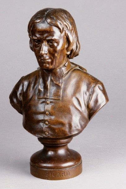Gustave Nicolas HENNEQUIN (1834-1918) 
Buste de l'abbé Sicard
Epreuve en bronze à...
