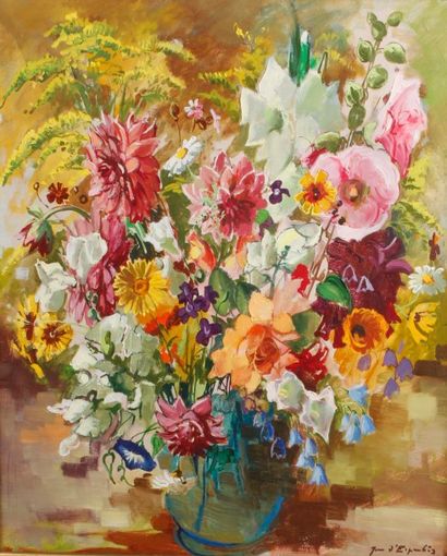 Jean d'Esparbes (1899-1968) 
Bouquet de fleurs
Huile sur toile, signée en bas à droite.
55...