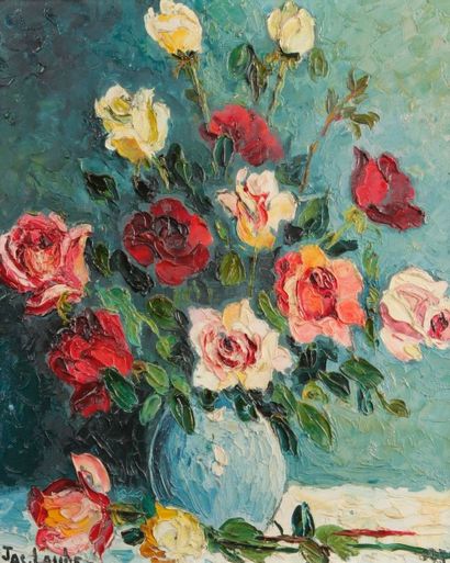 Jac LAUBE (XXe siècle) 
Bouquet de fleurs
Huile sur toile, signée en bas à gauche.
47...