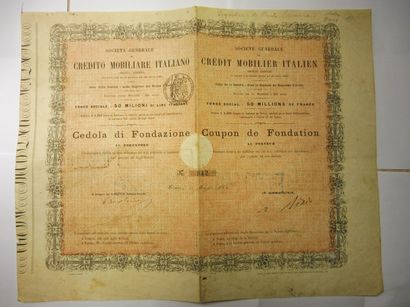null CREDIT MOBILIER ITALIEN coupon de fondation N° 842 sur 1000 daté de 1863 cadre...