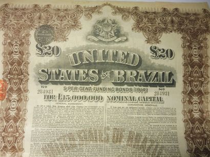 null UNITED STATES OF BRAZIL obligation datée de 1914 décor d’entrelacs brun et emblème...