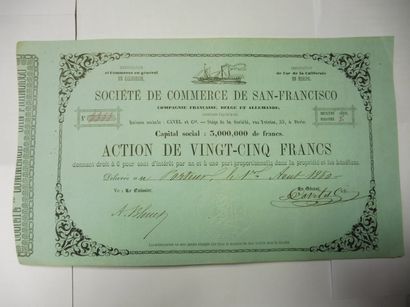 null SOCIETE DE COMMERCE DE SAN FRANCISCO action N° 3353 sur 120.000 datée de 1850...