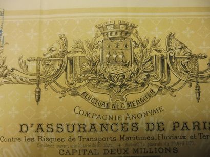null COMPAGNIE D’ASSURANCE DE PARIS action N° 182 sur 2000 datée 1870. décor ‘’emblème...