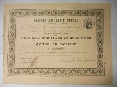 null Journal SOCIETE DU PETIT FIGARO action N° 1927 sur 4000 émises datée 1868 décor...