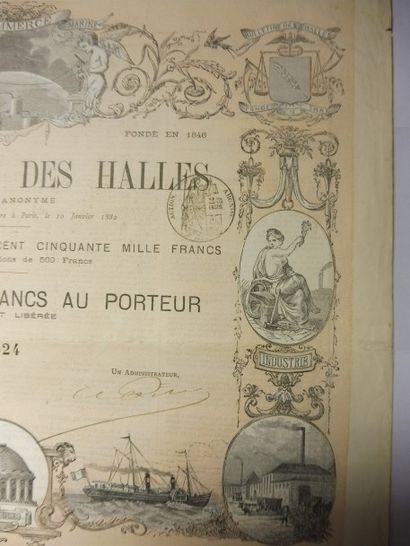 null LE BULLETIN DES HALLES action N° 1524 sur 2500 datée 1882 décor de vignettes...