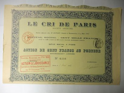 null LE CRI DE PARIS action N° 416 sur 1000 datée 1911 décor de cadre entrelacs de...