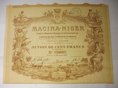 null MACINA- NIGER action N° 13231 sur 20.000 datée 1906 illustration de figures...