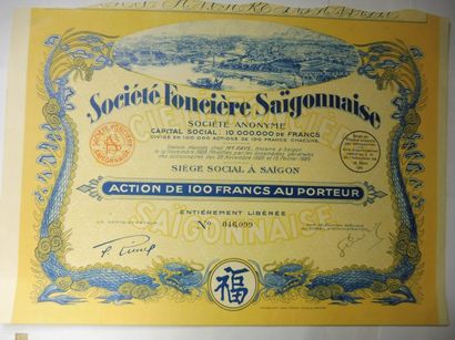 null SOCIETE FONCIERE SAIGONNAISE action N° 46099 sur 100.000 datée 1928-1929 ; décor...