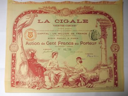 null LA CIGALE : THEATRE- CONCERT action N° 4733 sur 10.000 datée de 1900 illustration...