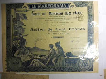 null SOCIETE DU MAREORAMA HUGO D’ALESI action N° 7080 sur 12.500 datée de 1899 décor...