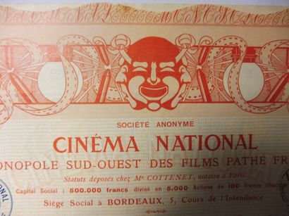 null CINEMA NATIONAL DES FILMS PATHE FRERES part bénéficiaire et action N° 2729 et...