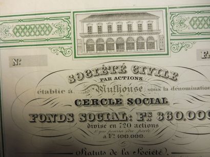 null CERCLE SOCIAL DE MULHOUSE action blancket sur 720 datée de 1838 ; décor représentant...