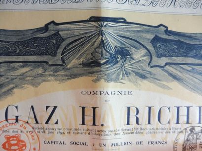 null GAZ H. RICHE action N° 1355 sur 5000 en date de 1899 illustration ‘’traitement...