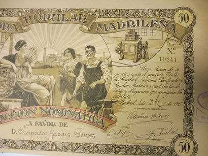 null PANIFICADORA POPULAR MADRILENA action N° 19241 sur 30.000 en date de 1916, décor...