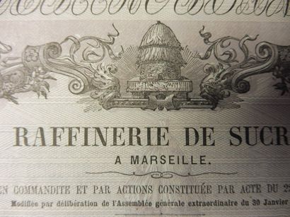 null RAFFINERIE DE SUCRE A MARSEILLE action N° 2940 sur 24.000 datée 1864 illustration...
