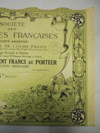 null SOCIETE DES SUCRERIES FRANCAISES action N° 1637 sur 12.500 datée 1918 illustration...