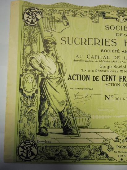 null SOCIETE DES SUCRERIES FRANCAISES action N° 1637 sur 12.500 datée 1918 illustration...