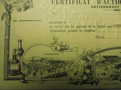 null GRANDE DISTILLERIE E. CUSENIER FILS AINE ET Cie certificat d’action N° 4627...