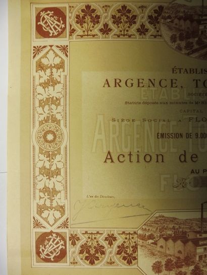 null ETABLISSEMENTS ARGENCE TOURNIER et Cie action N° 5279 sur 9000 datée de 1907...