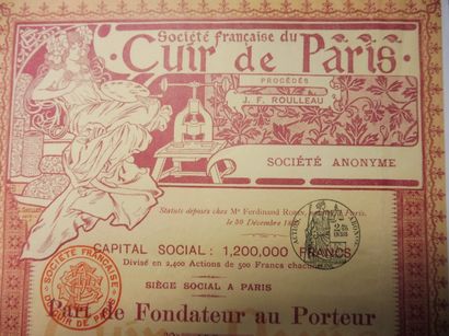 null SOCIETE FRANCAISE DU CUIR DE PARIS action N° 498 sur 2400 datée 1899 décor ‘’femme...