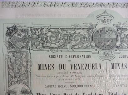 null MINES DU VENEZUELA, part de fondateur N°3214 sur 100.000, datée de 1888, décor...