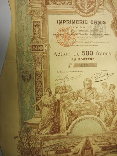 null IMPRIMERIE CAMIS action N° 1131 sur 3200 datée de 1896 illustration imagée par...