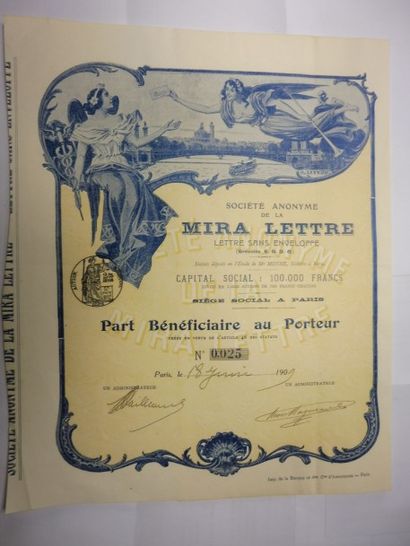 null Lettre sans enveloppe : MIRA LETTRE action N° 25 sur 1000 datée de 1909 décor...