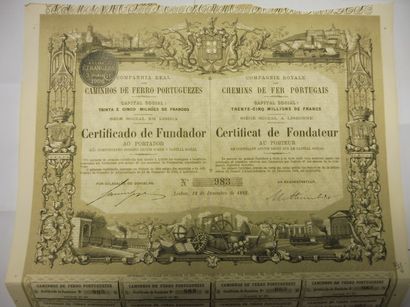 null CHEMIN DE FER PORTUGAIS certificat de fondateur N° 983 sur 35.000 daté 1882...